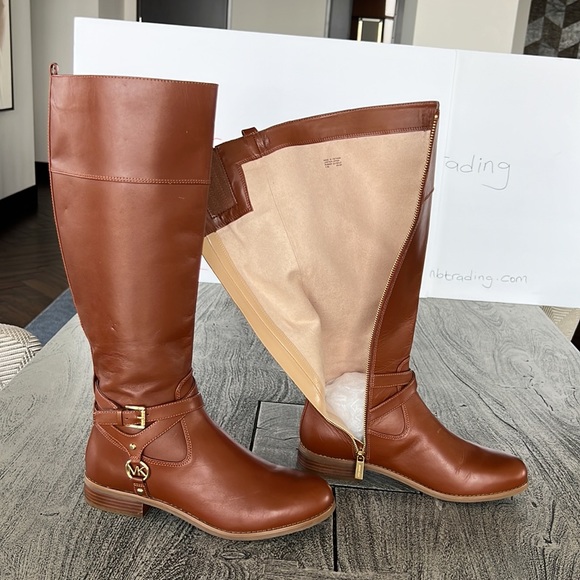 Michael Kors brown leather boots side zip and straps riding boots size 8.5M - Picture 12 of 15